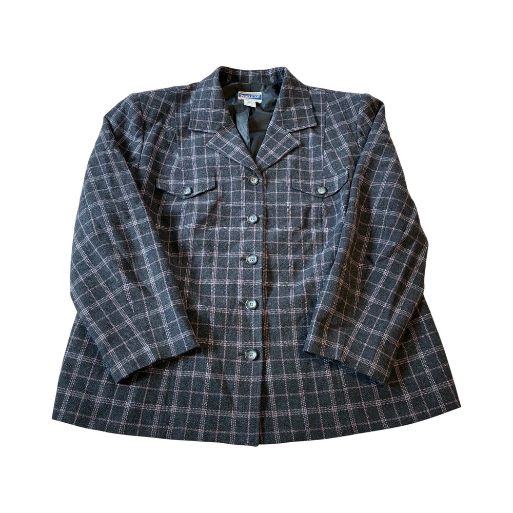Vintage Pendleton‎ Virgin Wool Blazer Jacket Womens Plus Size 20W Plaid Career